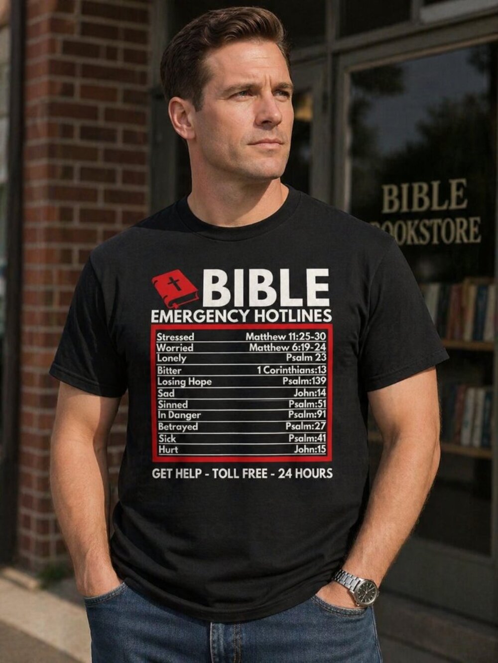 NWT! Mens XL Black Cotton Christian Bible Verses T-Shirt Mens Womens Tee